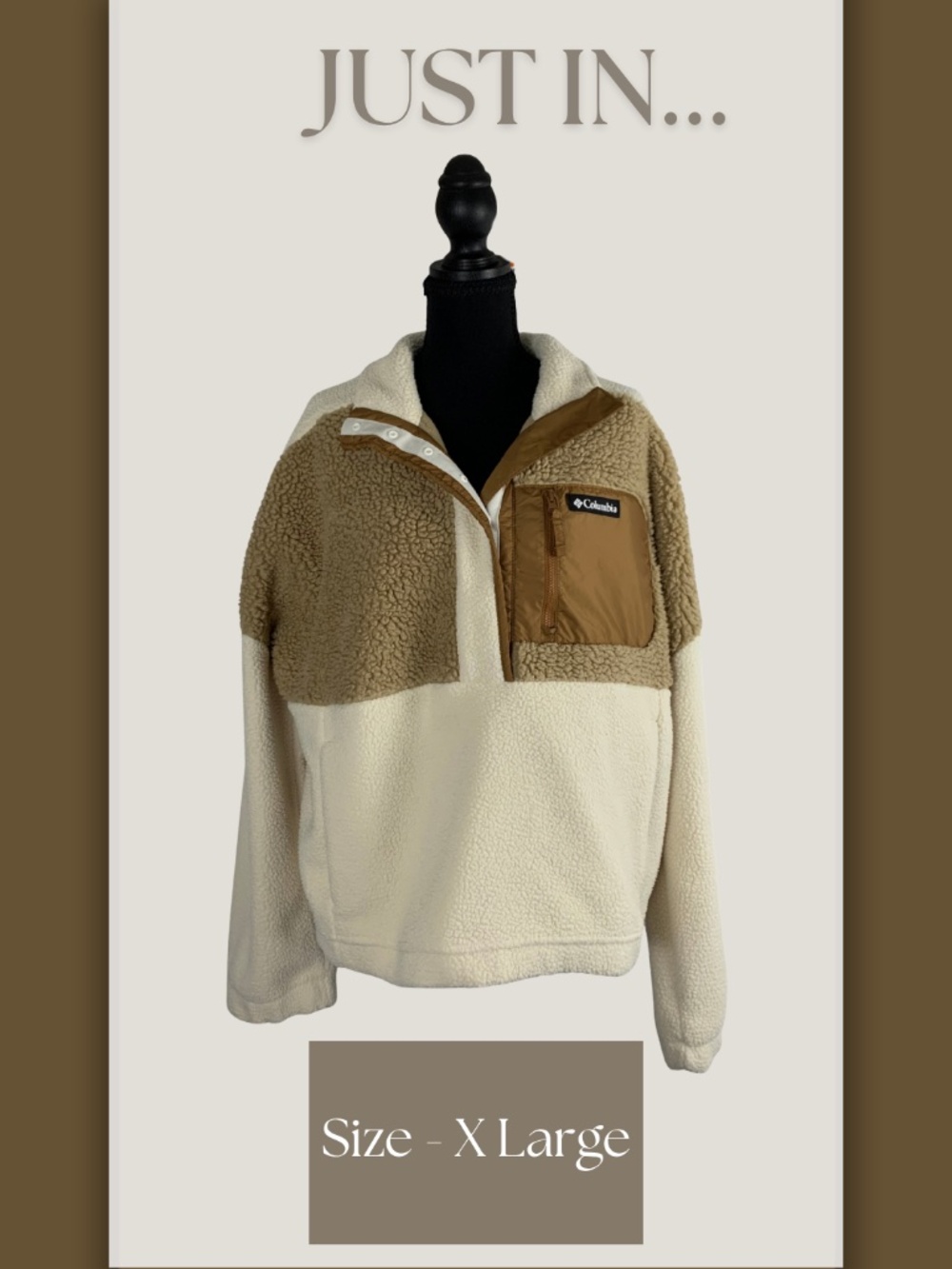 Columbia Helvetia Half Snap Fleece Pullover Cream Brown XL Gorpcore Outdoor Fall